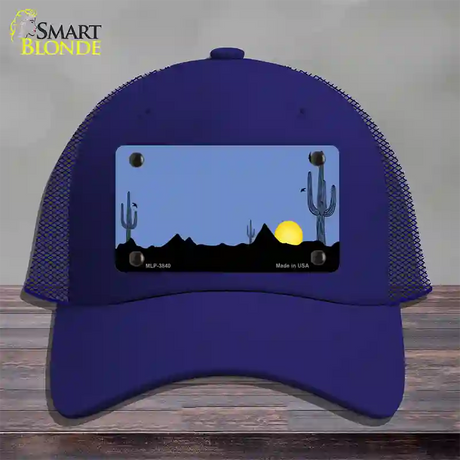 Southwest Cactus Sunrise Blue Novelty License Plate Hat Mesh / Royal Blue