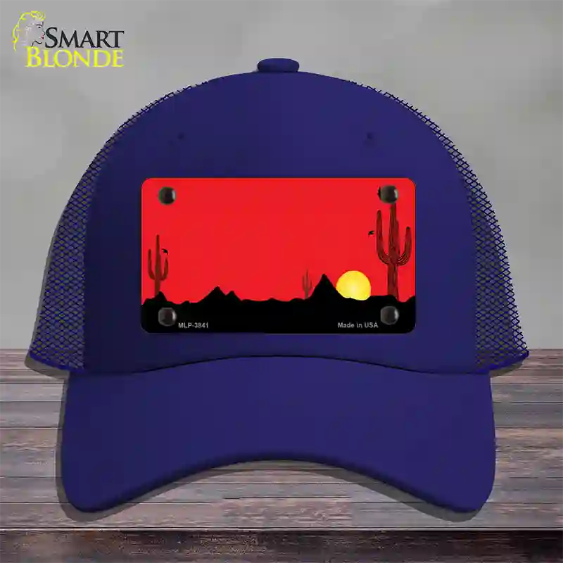 Southwest Cactus Sunrise Red Novelty License Plate Hat Mesh / Royal Blue