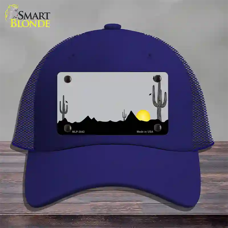 Southwest Cactus Sunrise Gray Novelty License Plate Hat Mesh / Royal Blue