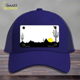 Southwest Cactus Sunrise White Novelty License Plate Hat Mesh / Royal Blue