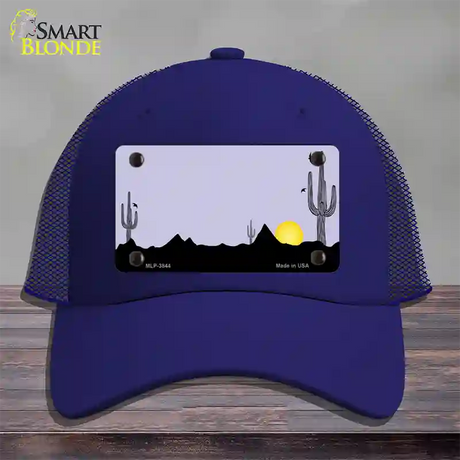 Southwest Cactus Sunrise Purple Novelty License Plate Hat Mesh / Royal Blue