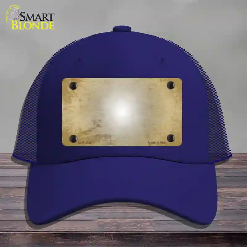 Gold White Fade Scratched Novelty License Plate Hat Mesh / Royal Blue