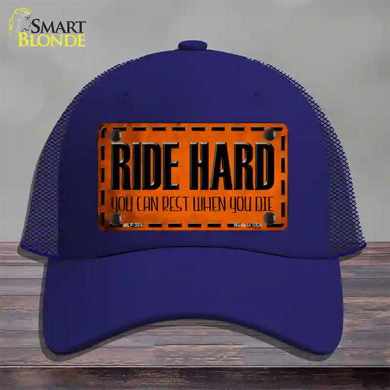 Ride Hard Novelty License Plate Hat Mesh / Royal Blue