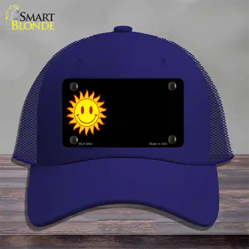 Sun Smiley Offset Novelty License Plate Hat Mesh / Royal Blue