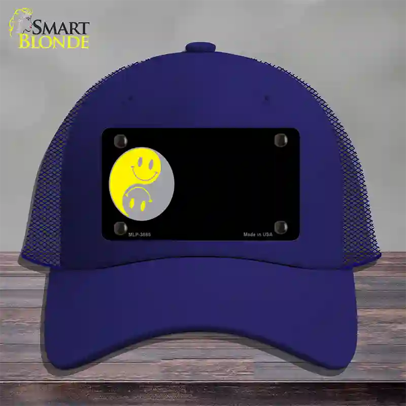 Yin Yang Smiley Offset Novelty License Plate Hat Mesh / Royal Blue