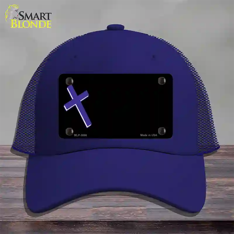 Purple Cross Offset Novelty License Plate Hat Mesh / Royal Blue