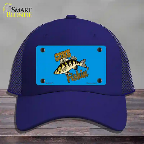 Gone Fishin Novelty License Plate Hat Mesh / Royal Blue