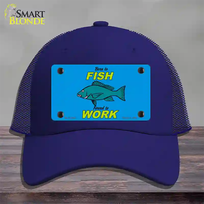 Born To Fish Novelty License Plate Hat Mesh / Royal Blue