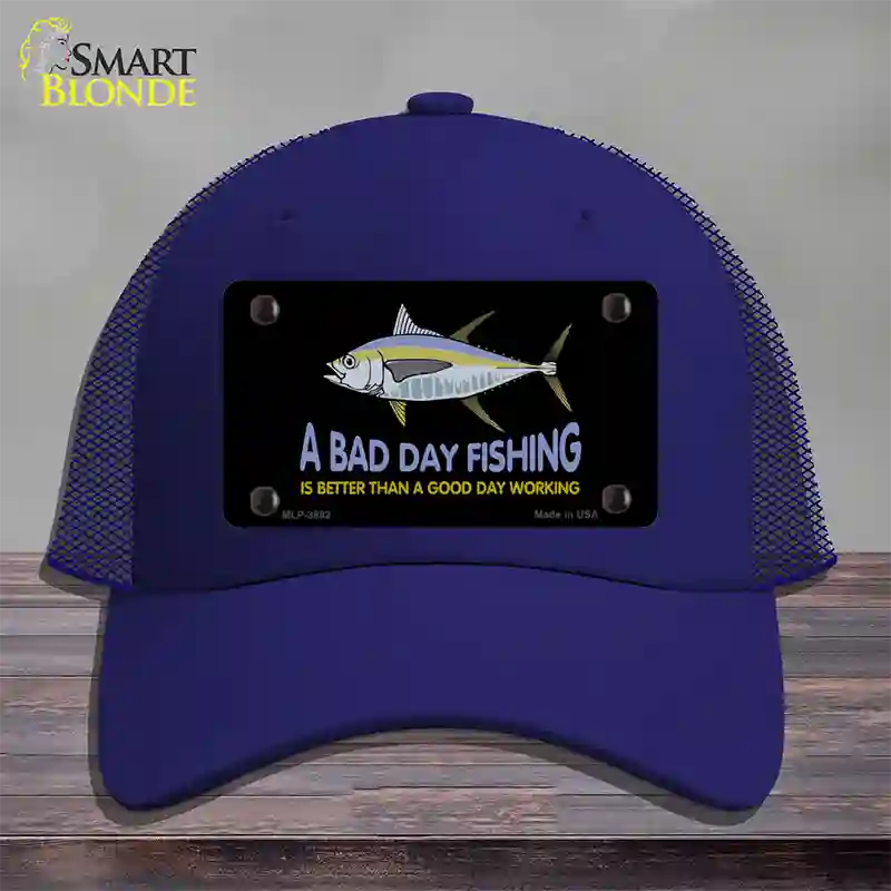 A Bad Day Fishing Novelty License Plate Hat Mesh / Royal Blue