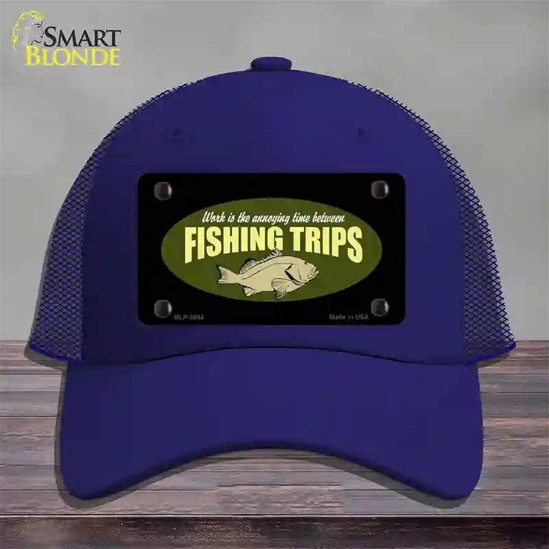 Fishing Trips Novelty License Plate Hat Mesh / Royal Blue