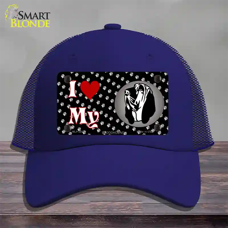 I Love My Bloodhound Novelty License Plate Hat Mesh / Royal Blue