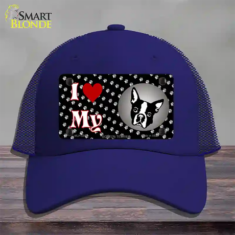 I Love My Boston Terrier Novelty License Plate Hat Mesh / Royal Blue