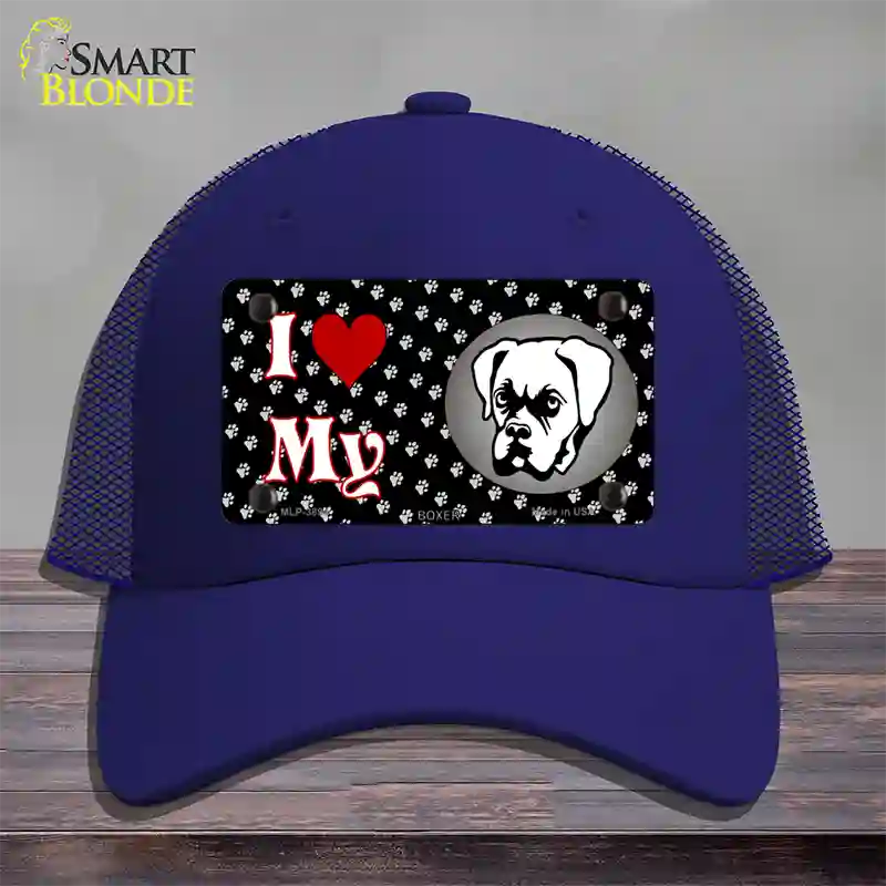 I Love My Boxer Novelty License Plate Hat Mesh / Royal Blue