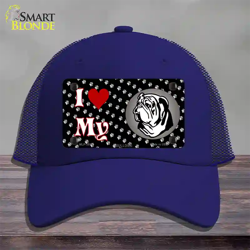 I Love My Bulldog Novelty License Plate Hat Mesh / Royal Blue