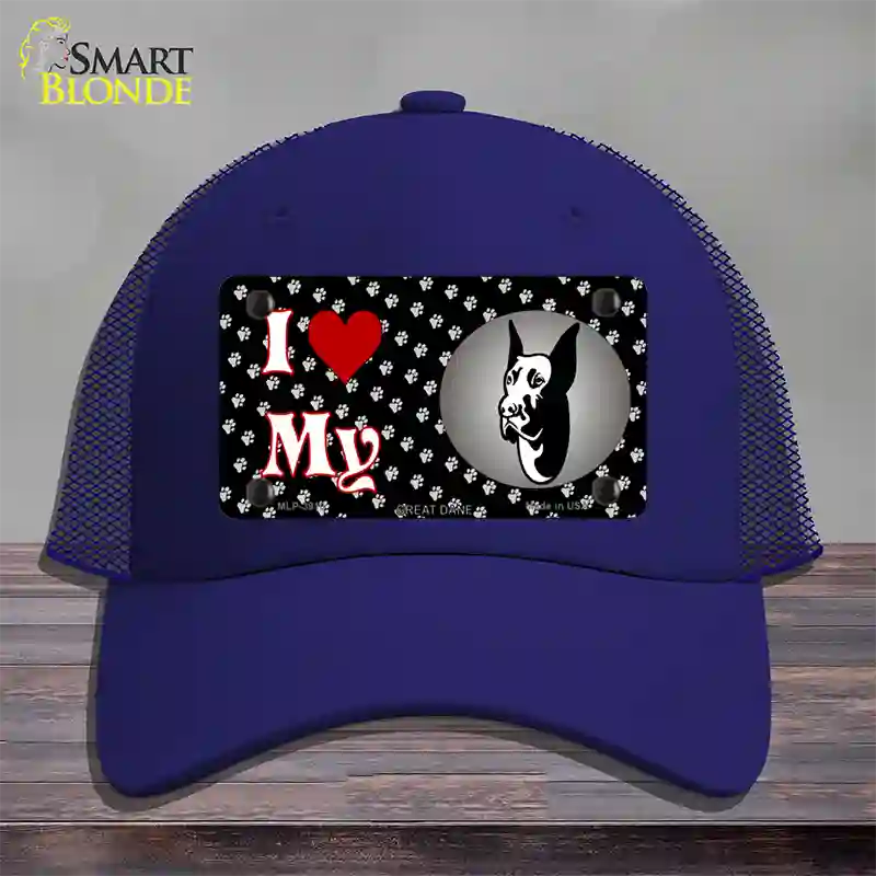 I Love My Great Dane Novelty License Plate Hat Mesh / Royal Blue