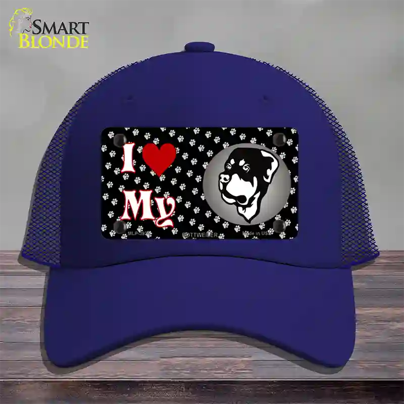 I Love My Rottweiler Novelty License Plate Hat Mesh / Royal Blue