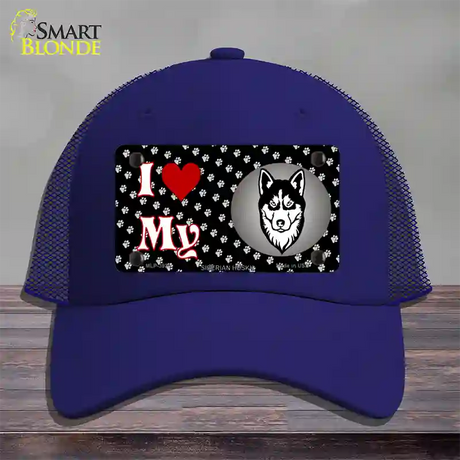 I Love My Siberian Husky Novelty License Plate Hat Mesh / Royal Blue