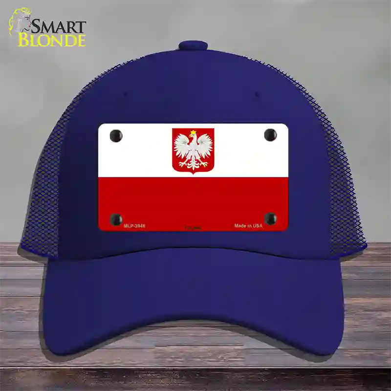 Poland Eagle Flag Novelty License Plate Hat Mesh / Royal Blue