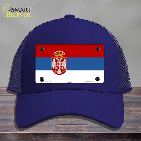 Serbia Eagle Flag Novelty License Plate Hat Mesh / Royal Blue