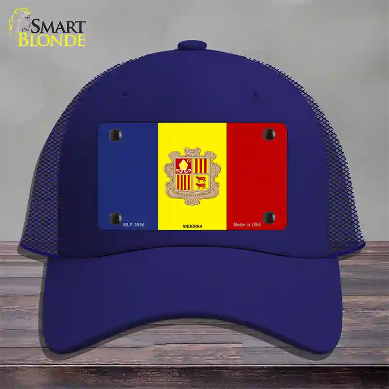 Andorra Flag Novelty License Plate Hat Mesh / Royal Blue