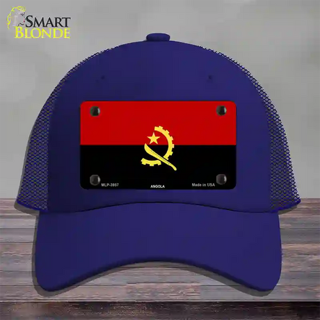 Angola Flag Novelty License Plate Hat Mesh / Royal Blue