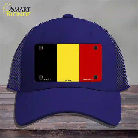 Belgium Flag Novelty License Plate Hat Mesh / Royal Blue