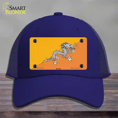 Bhutan Flag Novelty License Plate Hat Mesh / Royal Blue