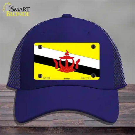 Brunei Flag Novelty License Plate Hat Mesh / Royal Blue