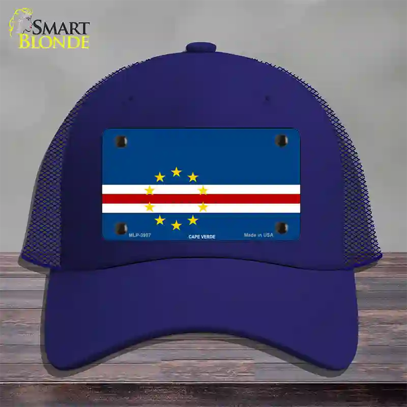 Cape Verde Flag Novelty License Plate Hat Mesh / Royal Blue