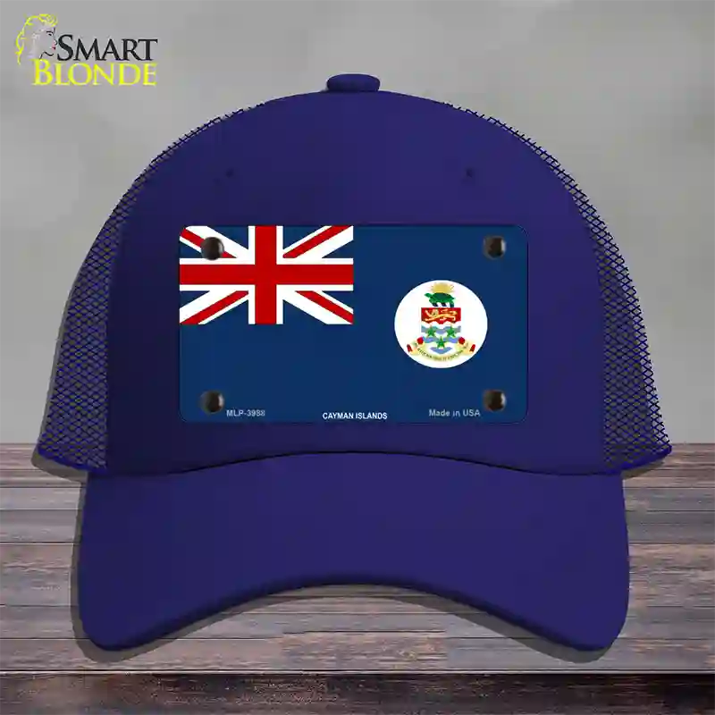 Cayman Islands Flag Novelty License Plate Hat Mesh / Royal Blue