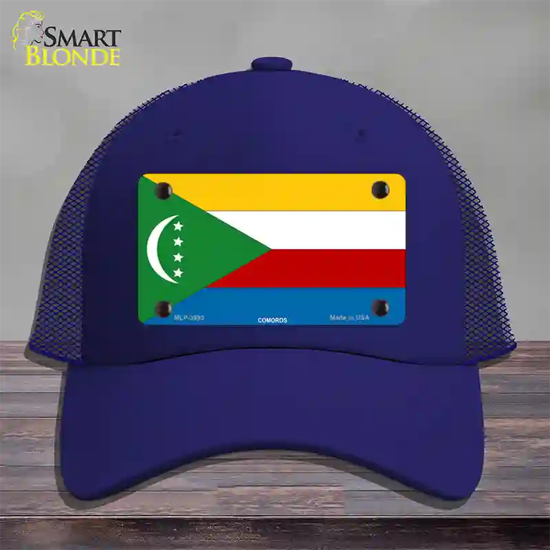 Comoros Flag Novelty License Plate Hat Mesh / Royal Blue