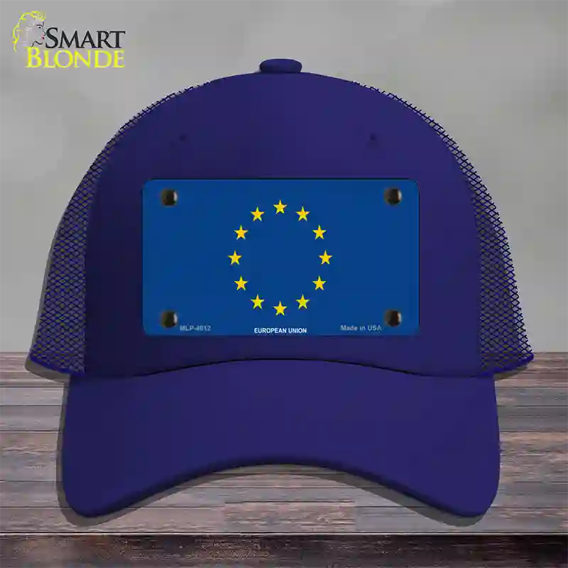 European Union Flag Novelty License Plate Hat Mesh / Royal Blue