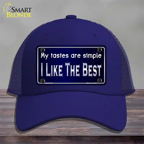 My Tastes Are Simple Novelty License Plate Hat Mesh / Royal Blue