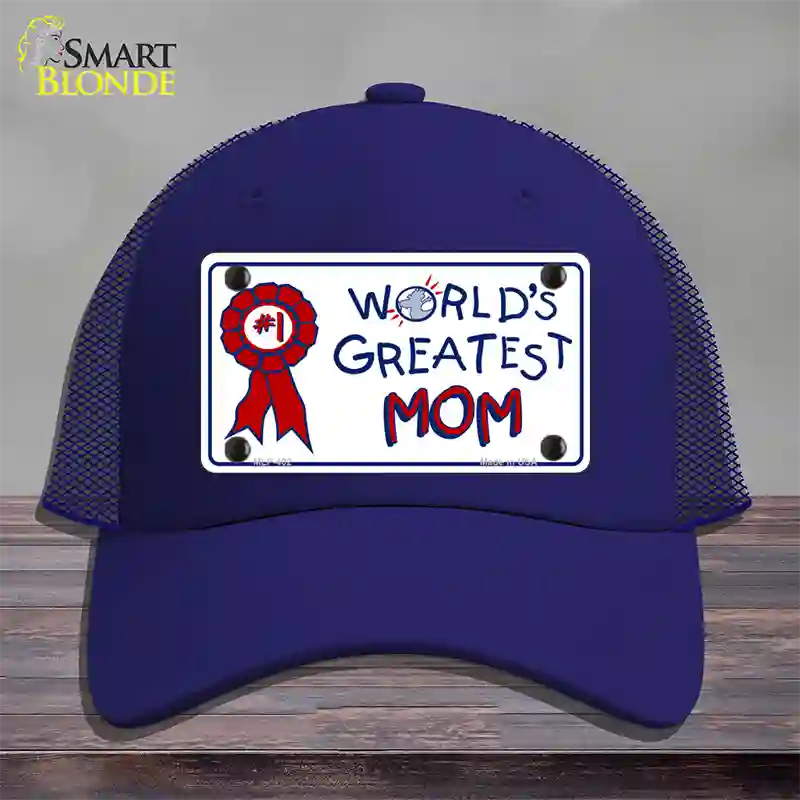 Worlds Greatest Mom Novelty License Plate Hat Mesh / Royal Blue