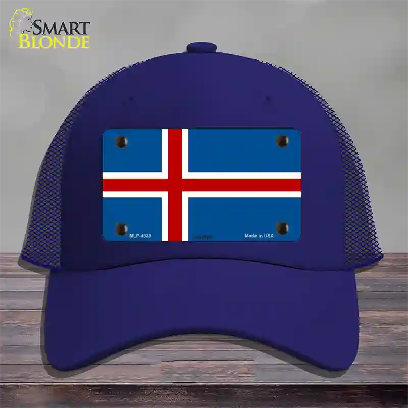 Iceland Flag Novelty License Plate Hat Mesh / Royal Blue