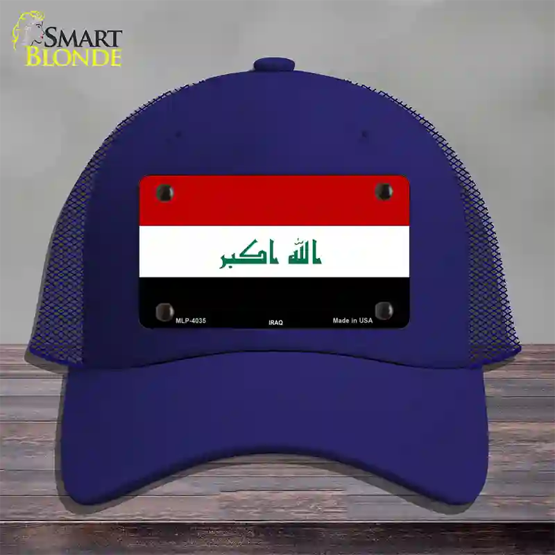 Iraq Flag Novelty License Plate Hat Mesh / Royal Blue