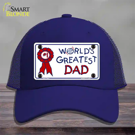 Worlds Greatest Dad Novelty License Plate Hat Mesh / Royal Blue