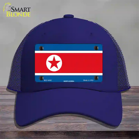 North Korea Flag Novelty License Plate Hat Mesh / Royal Blue