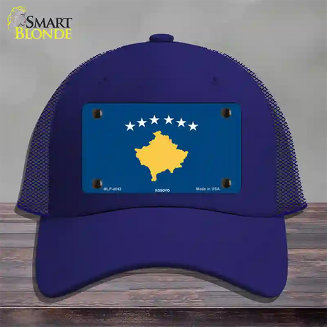 Kosovo Flag Novelty License Plate Hat Mesh / Royal Blue