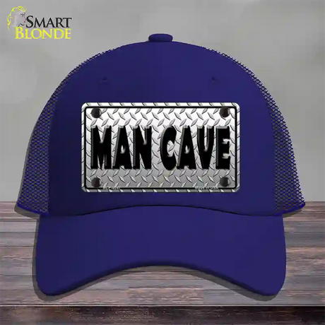 Man Cave Diamond Effect Novelty License Plate Hat Mesh / Royal Blue