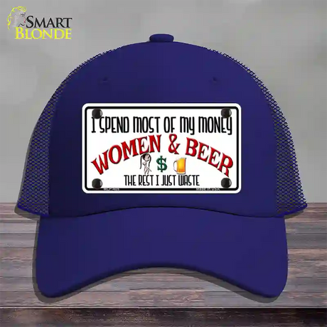 Money On Women And Beer Novelty License Plate Hat Mesh / Royal Blue