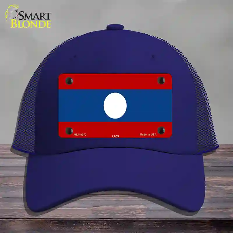 Laos Flag Novelty License Plate Hat Mesh / Royal Blue