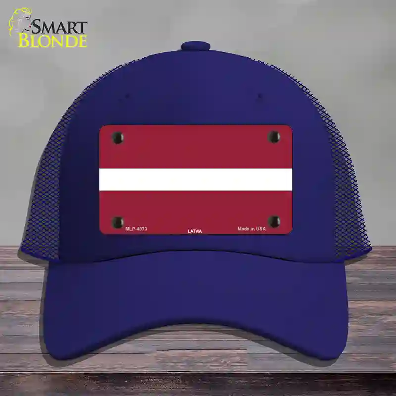 Latvia Flag Novelty License Plate Hat Mesh / Royal Blue