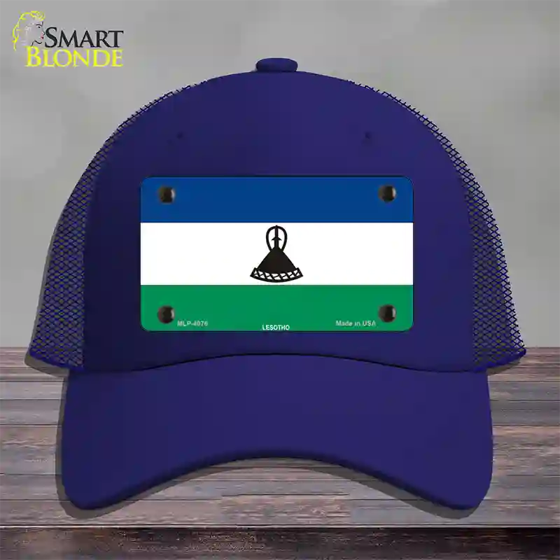 Lesotho Flag Novelty License Plate Hat Mesh / Royal Blue