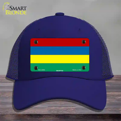 Mauritius Flag Novelty License Plate Hat Mesh / Royal Blue