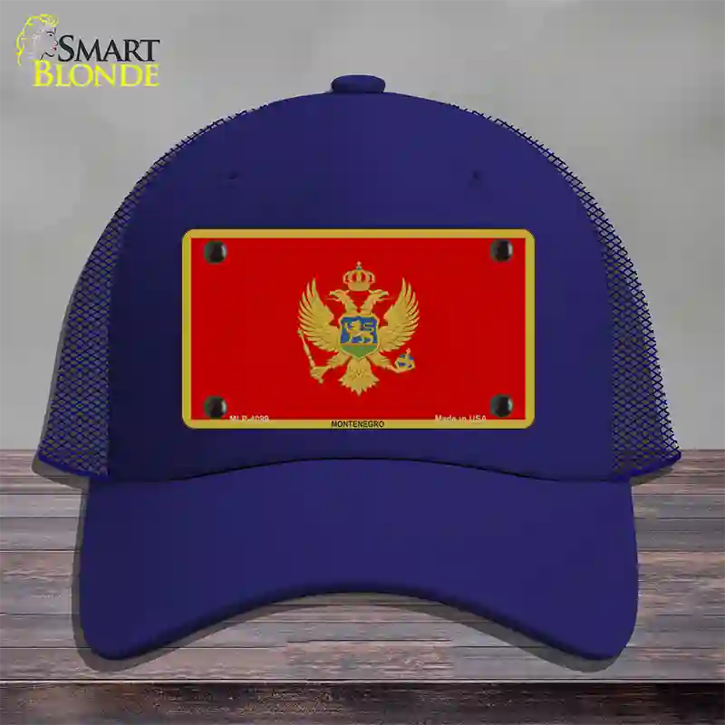 Montenegro Flag Novelty License Plate Hat Mesh / Royal Blue