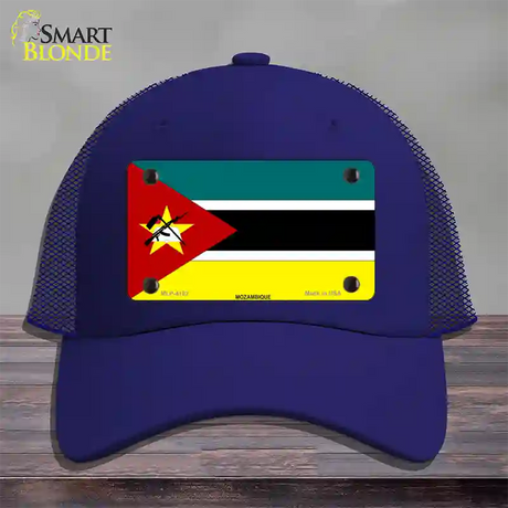 Mozambique Flag Novelty License Plate Hat Mesh / Royal Blue