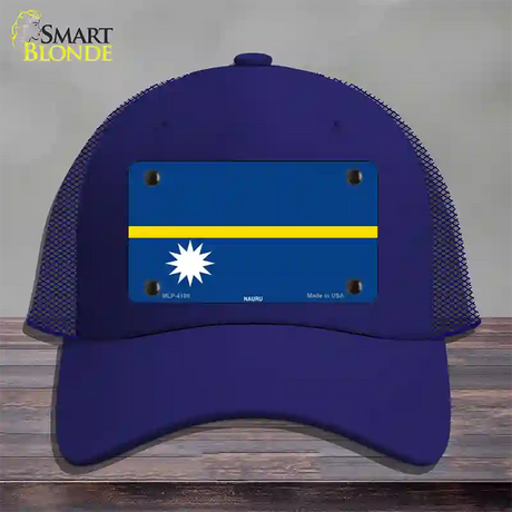 Nauru Flag Novelty License Plate Hat Mesh / Royal Blue