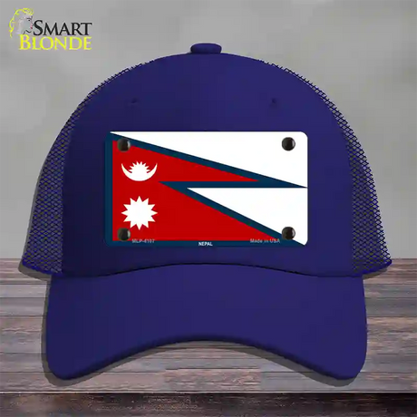 Nepal Flag Novelty License Plate Hat Mesh / Royal Blue