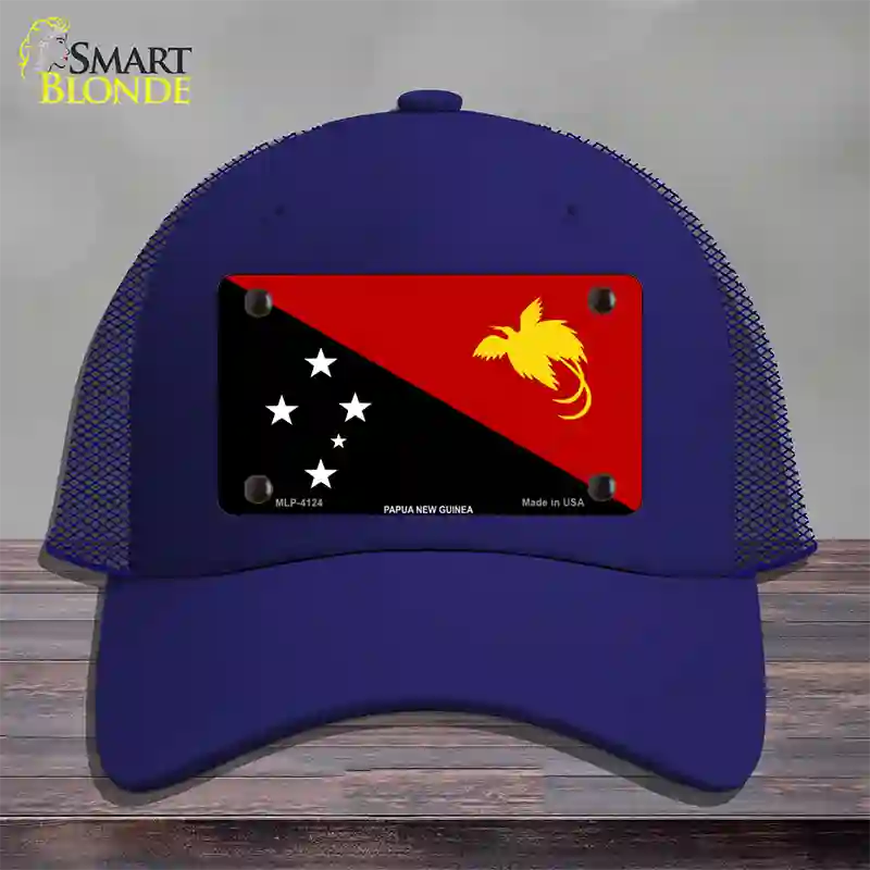 Papua New Guinea Flag Novelty License Plate Hat Mesh / Royal Blue